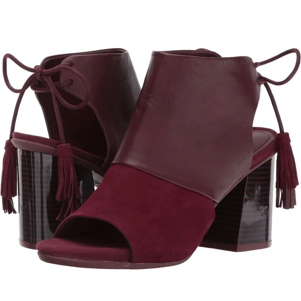 NEW Kenneth Cole Reaction Reach The Stars Peep Toe Burgundy Leather Bootie - Picture 3 of 16